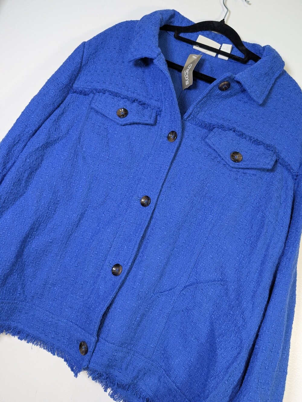 Chico's Cobalt Blue Boucle Textured Fringe Jacket NWT Size XL Modern Executive - Picture 3 of 8